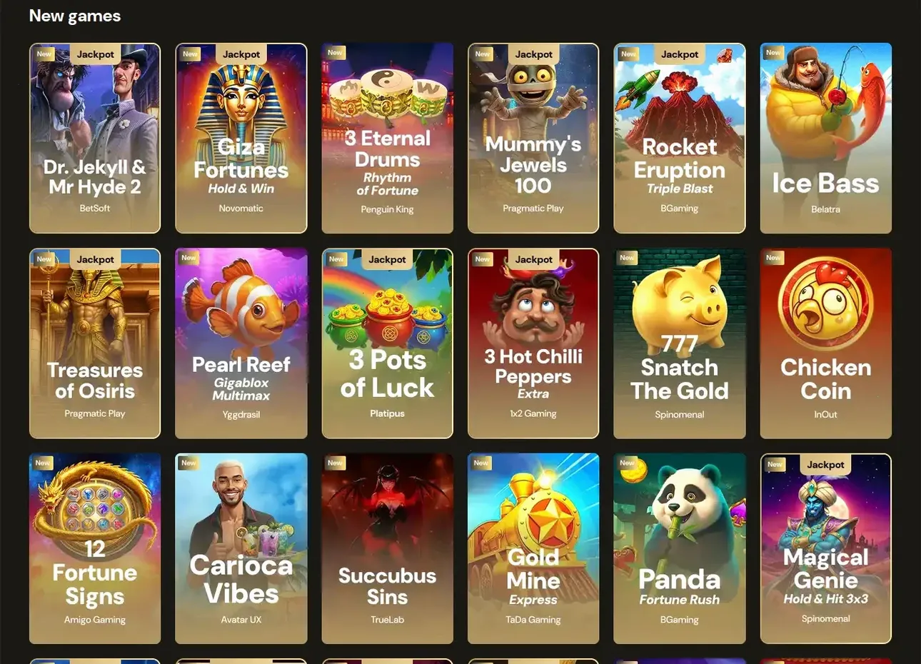 Goldenpanda Casino Spielauswahl